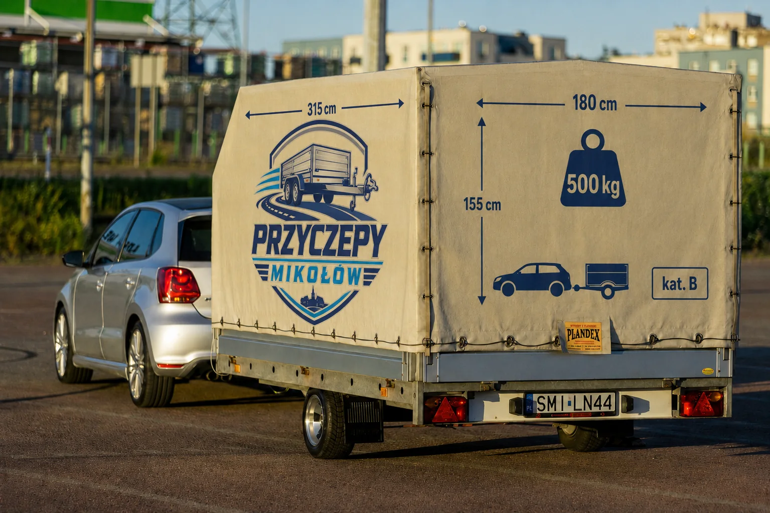 Przyczepa S-500 PRZYCZEPY MIKOŁÓW z oznaczeniami wymiarów